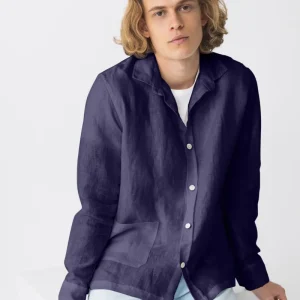 Sobrecamisa para homem em linho azul noite - Cristiano