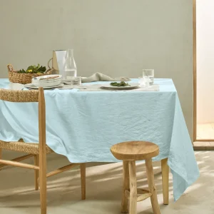 Toalha de mesa retangular sob medida em linho lavado azul glaciar