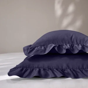Par de Fronhas Românticas com folhos em linho, Azul Noite