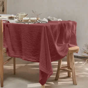 Toalha de mesa retangular sob medida ponto aberto em linho lavado tijolo
