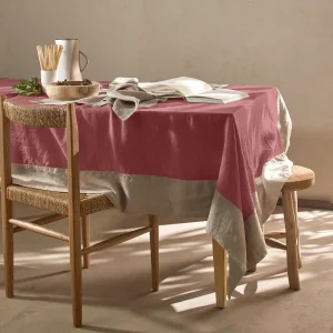 Toalha de mesa bicolor sob medida em linho lavado tijolo