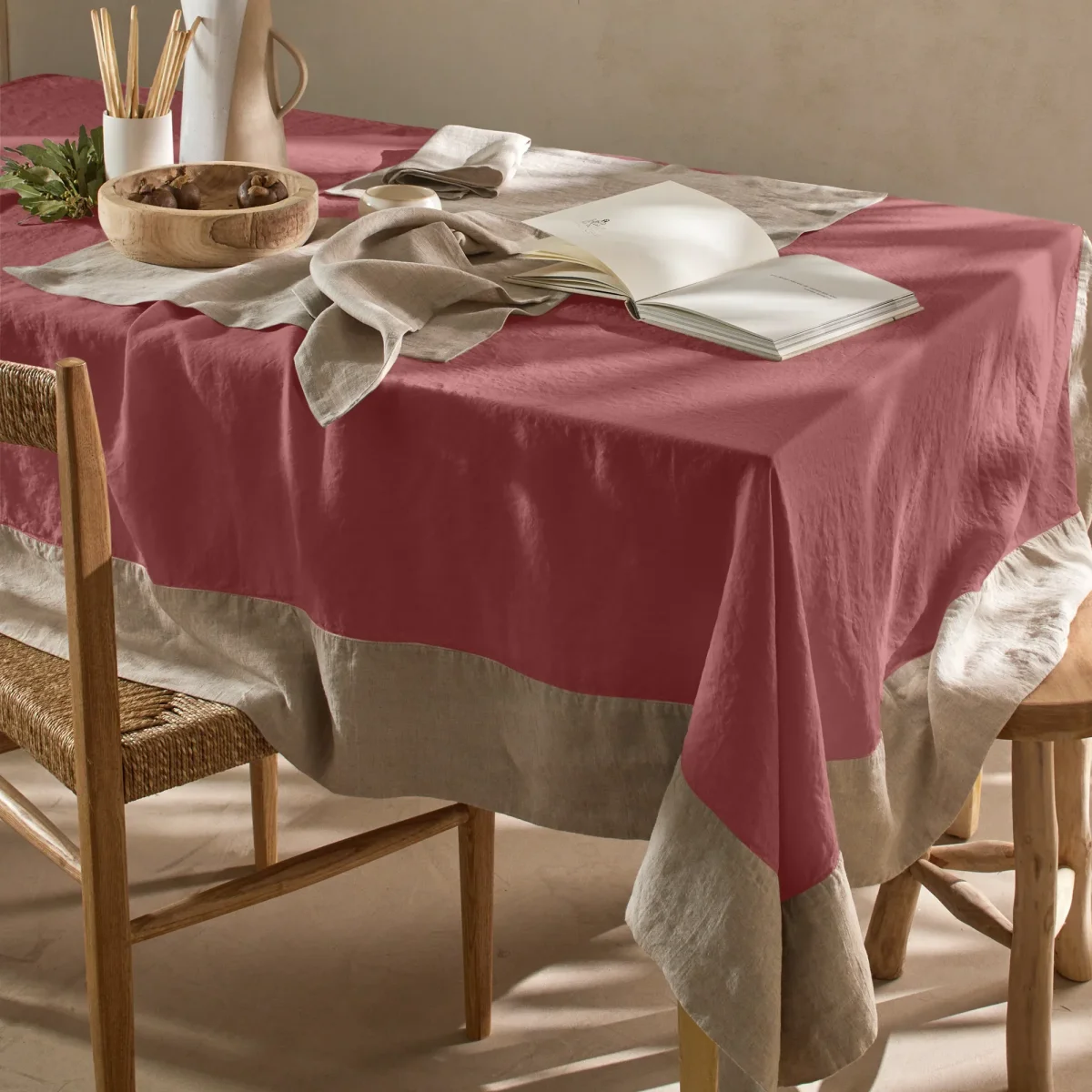 Toalha de mesa bicolor sob medida em linho lavado tijolo - Image 3