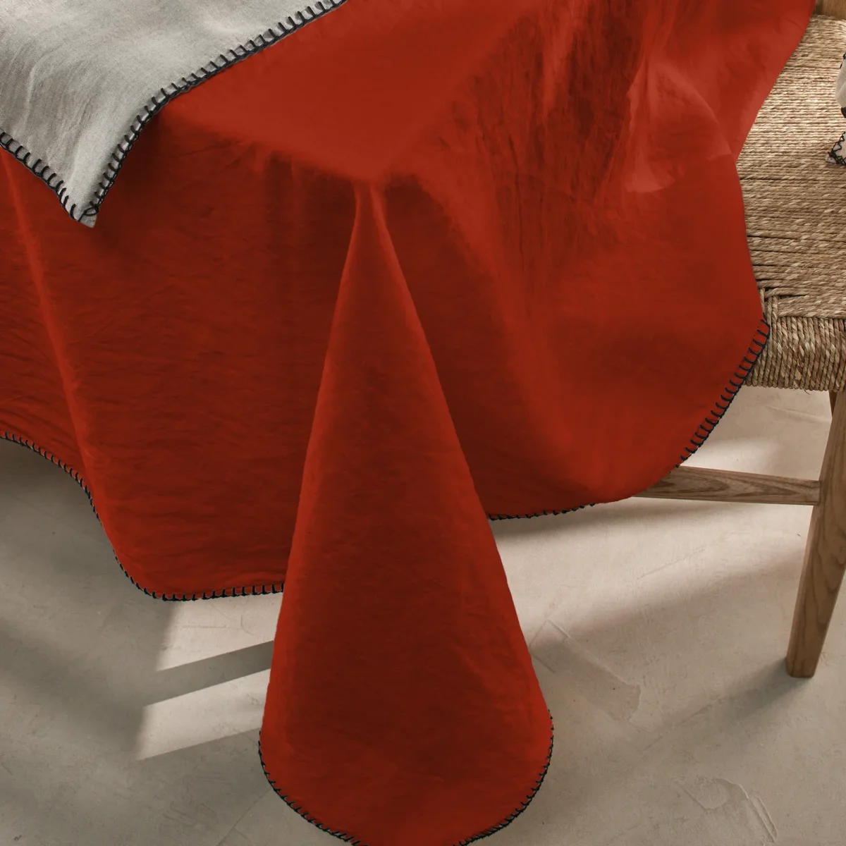Toalha de mesa rectangular sob medida com ponto cobertor em linho lavado coral - Image 4