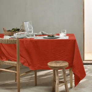 Toalha de mesa retangular sob medida em linho lavado coral