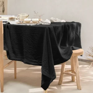 Toalha de mesa retangular sob medida ponto aberto em linho lavado preto