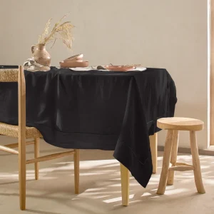 Toalha de mesa retangular sob medida barra bourdon em linho lavado preto
