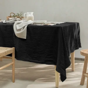 Toalha de mesa retangular bordado rolinho em linho lavado preto