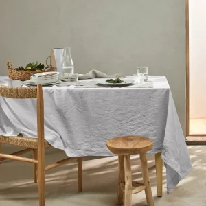 Toalha de mesa retangular sob medida em linho lavado cinza mineral
