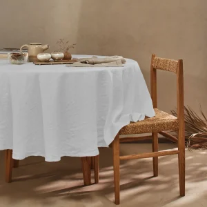 Toalha de mesa oval ponto aberto sob medida em linho lavado cinza mineral