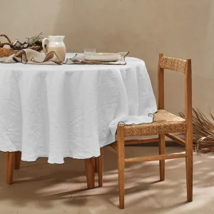 Toalha de mesa redonda bordado rolinho em linho lavado cinza mineral