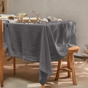 Toalha de mesa retangular sob medida ponto aberto em linho lavado cinza chumbo