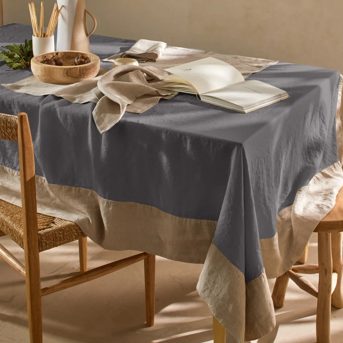 Toalha de mesa rectangular bicolor em linho lavado cinza chumbo - Image 3