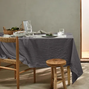 Toalha de mesa retangular em linho lavado cinza chumbo