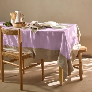 Toalha de mesa rectangular bicolor em linho lavado lilás