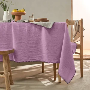 Toalha de mesa rectangular sob medida com ponto cobertor em linho lavado lilás