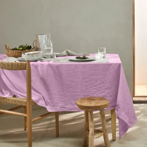 Toalha de mesa retangular sob medida em linho lavado lilás