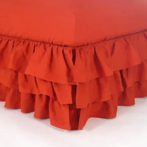 Capa de sommier com folhos cascata em linho coral