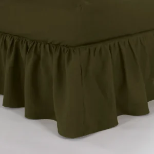 Capa de sommier com folhos longos em linho verde azeitona