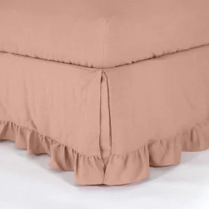 Capa de sommier com folhos em linho rosa