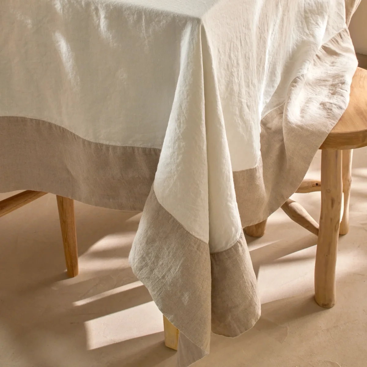 Toalha de mesa rectangular bicolor em linho lavado marfim - Image 4