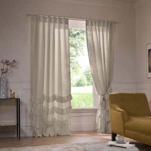 Cortina em linho bege natural com folhos - Waterfall