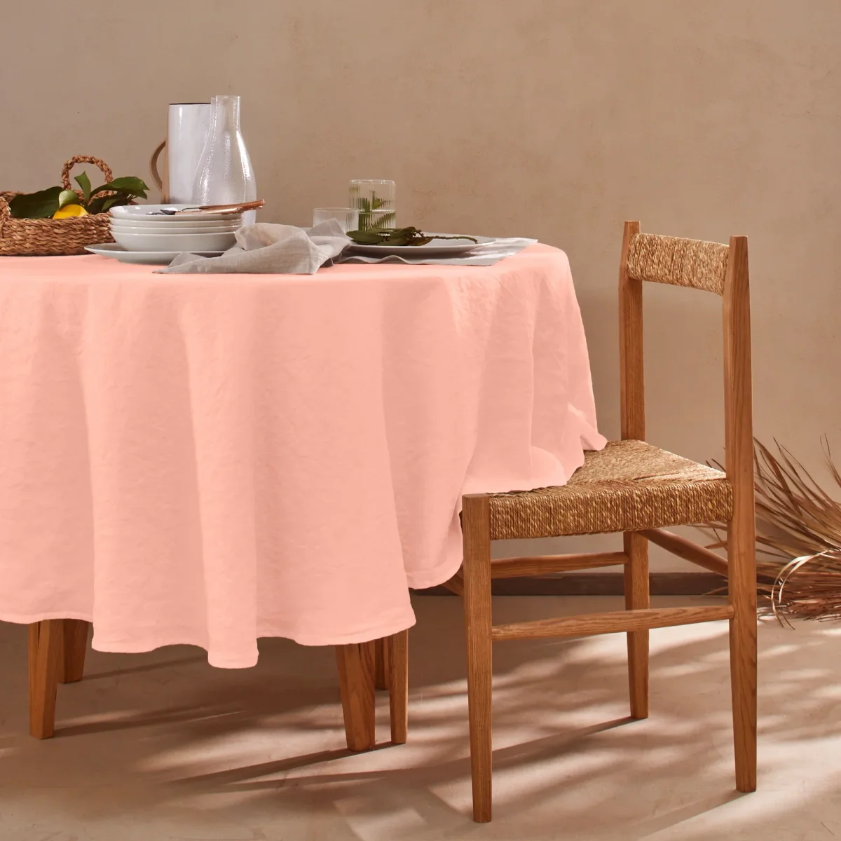 Toalha de mesa redonda sob medida em linho lavado rosa - Image 2