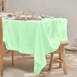 Toalha de mesa retangular sob medida ponto aberto em linho lavado verde menta