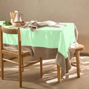 Toalha de mesa rectangular bicolor em linho lavado verde menta