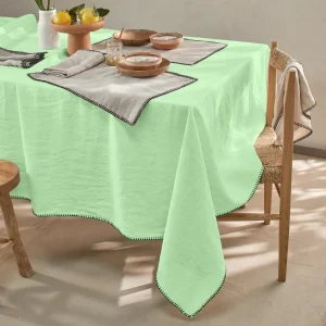 Toalha de mesa retangular bordada ponto de cobertor em linho lavado verde menta