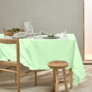Toalha de mesa retangular em linho lavado verde menta