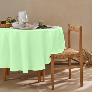 Toalha de mesa redonda em linho lavado verde menta