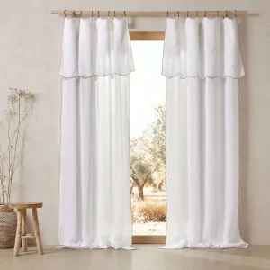 Cortinados com barra bourdon em linho lavado branco ôptico