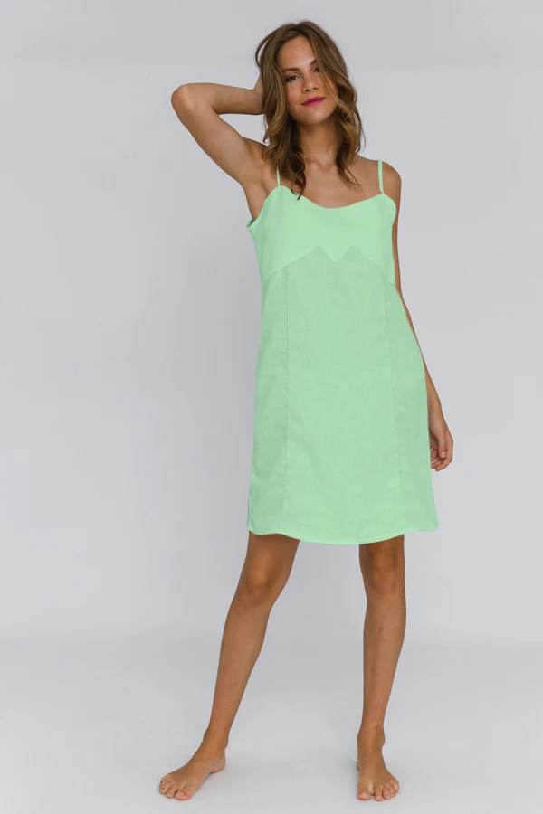 Camisa de dormir com alças finas em linho lavado verde menta - Olívia - Image 2