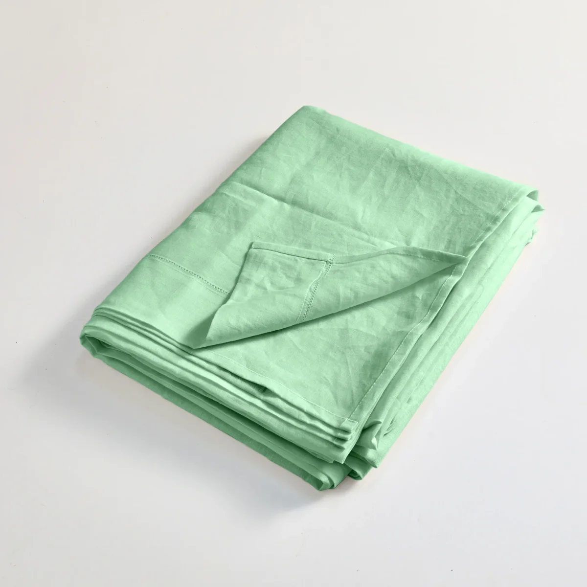Lençol em Linho com ponto aberto verde-menta - Image 4