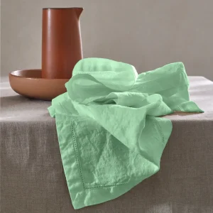 Guardanapo ponto aberto em linho lavado verde menta